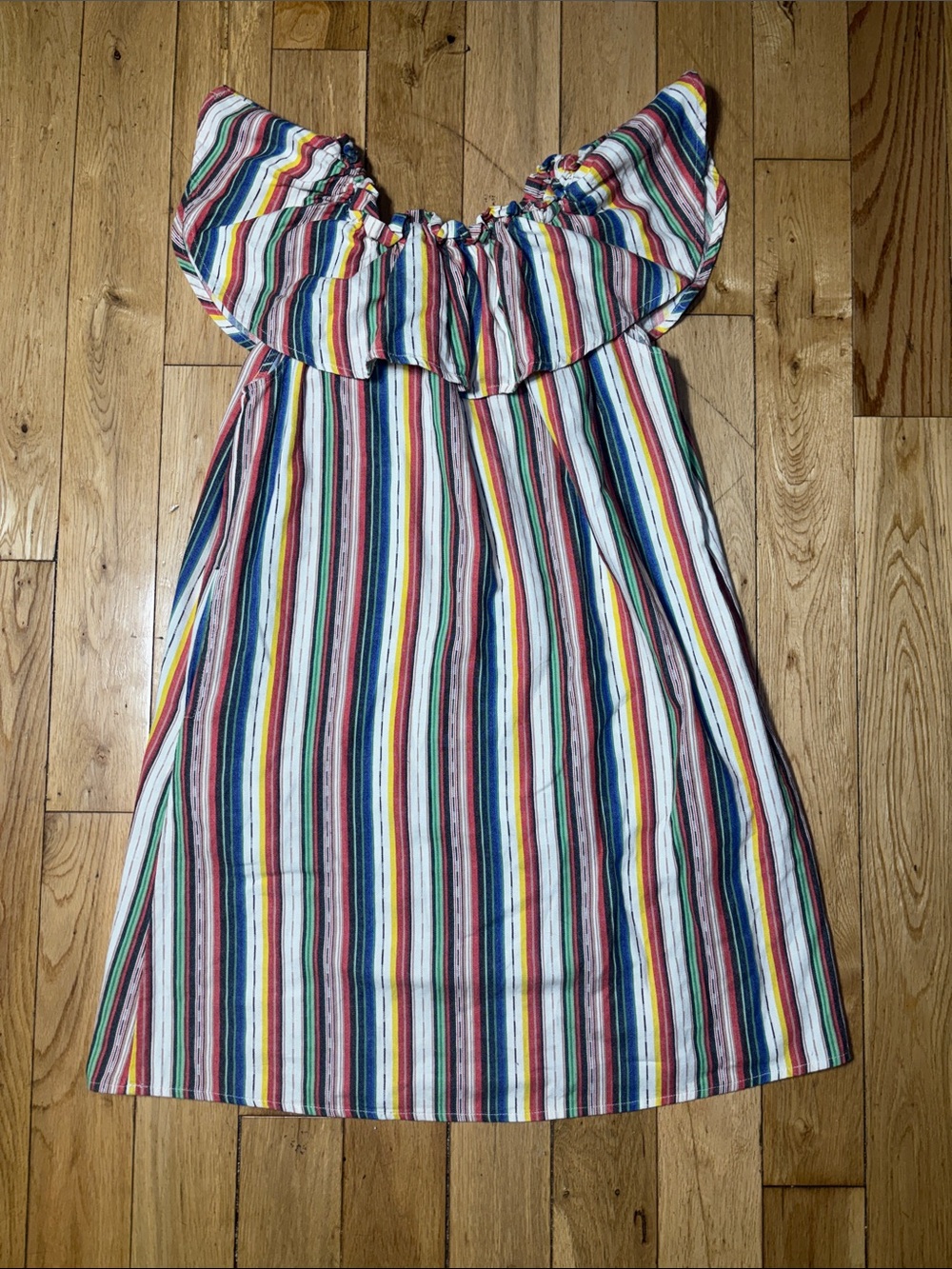 XL Multicolor Striped Off Shoulder Ruffle Dress